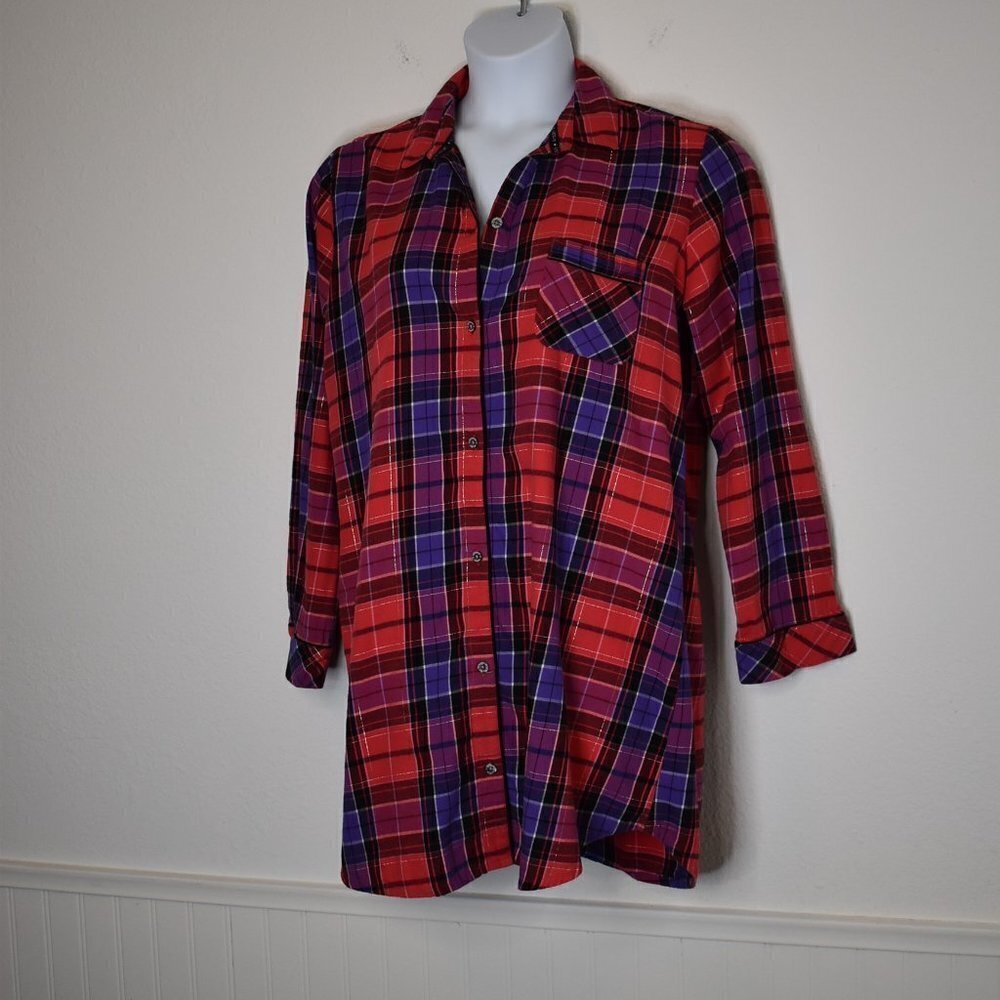 Victorias Secret Flannel Pajama Top Plaid Sz L Tunic Sleep Cabincore Western - Picture 3 of 15